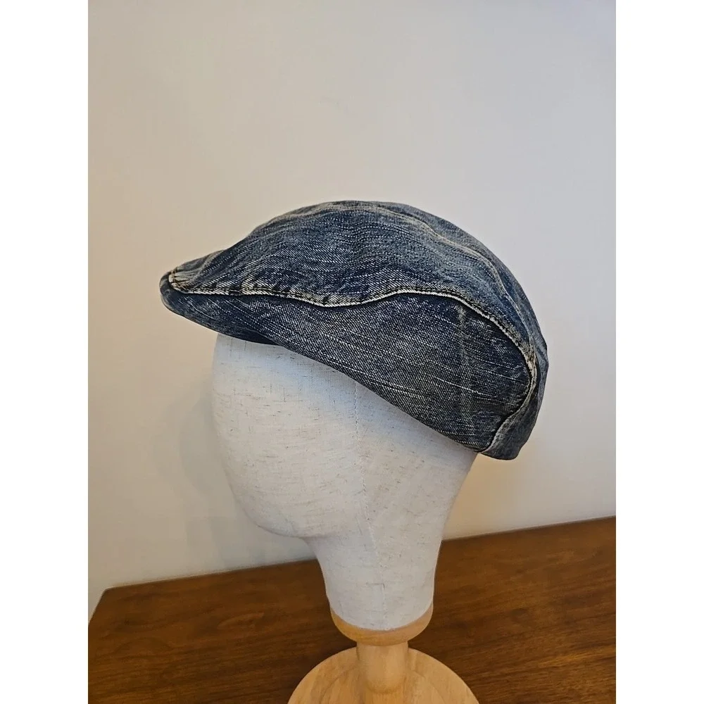 Vintage Denim Cabbie Newsboy Cap Gatsby Hat Retro 80s Jean Golf Grunge Mens Med